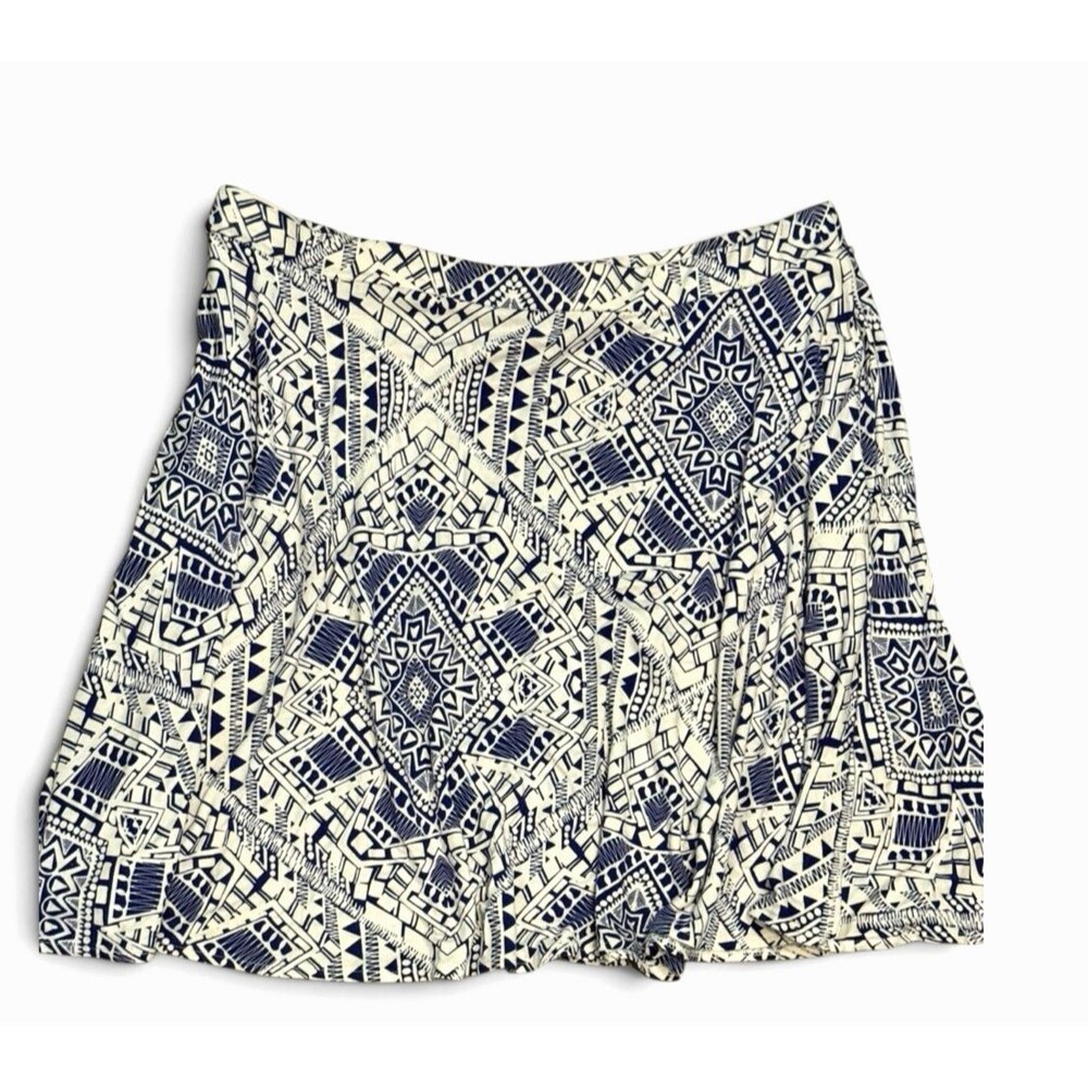 Cynthia Rowley Stretch Short Elastic Waist Black White Aztec Boho Skirt Sz XL